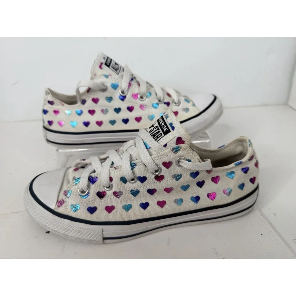 Converse All Star Youth Sz 3 Chuck Taylor Black Multicolor Hearts High Top Shoes